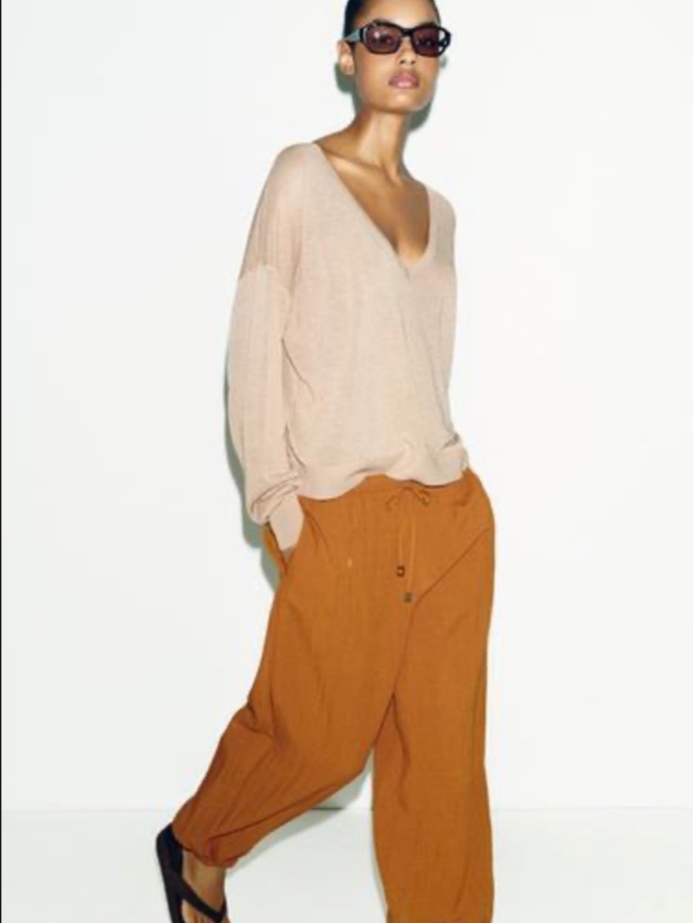 ZARA Curry Balloon Harem Pants – Elastic Drawstring Waist – NWT